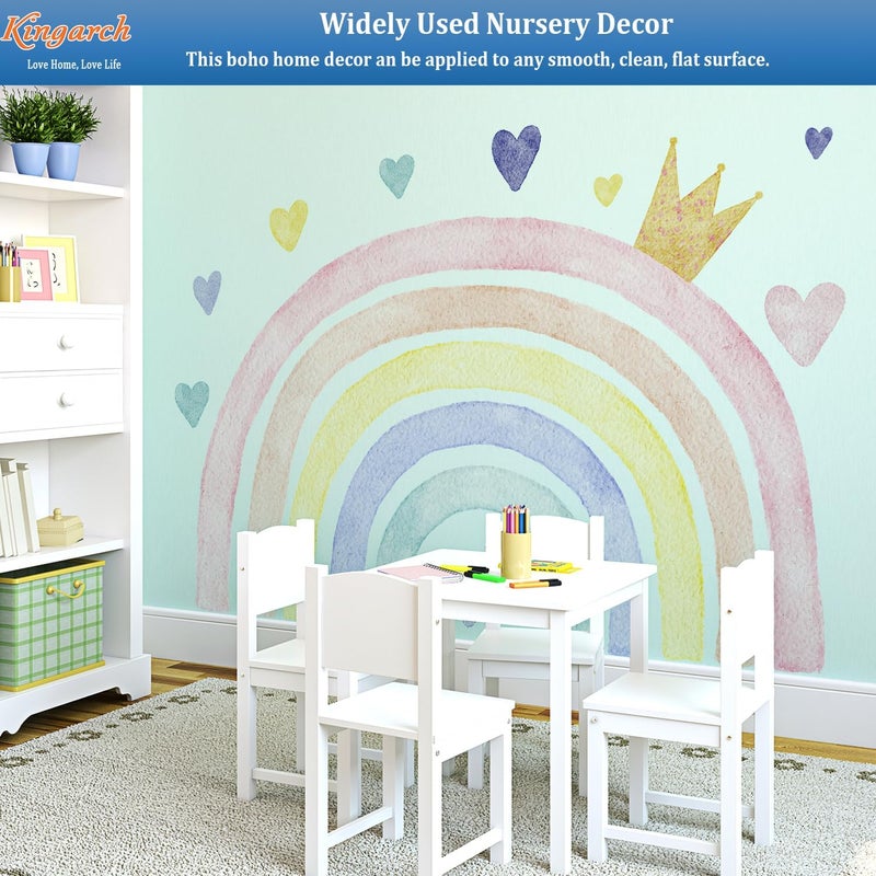 Kingarch Large Watercolor Rainbow Wall Decals, Boho Queen Peel and Stick Fabric Nursery Wall Decor, Removable Home Room Wall Decor Murals Stickers for Kids Girls Toddler Bedroom Living Room Playroom - Image 3